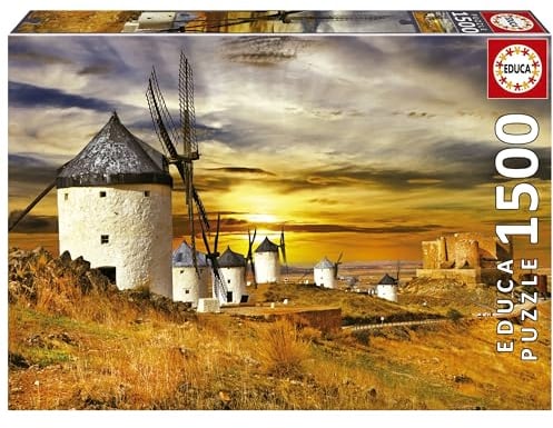 Educa - Puzzle 1500 Teile für Erwachsene | Windmühlen von Consuegra, 1500 Teile Puzzle für Erwachsene und Kinder ab 14 Jahren, La Mancha, Spanien (19618)