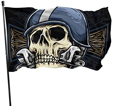 Bannerfahnen Totenkopf Biker Außenbanner Lustige Dekorationen Flagge Langlebig Garten Fahnen, Für Bauernhaus, Partys