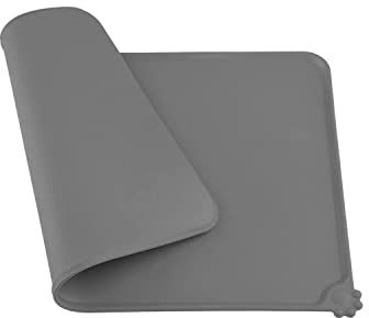 Dog and Cat Food Mat, Waterproof & Non-Slip Silicone Pet Feeding Mat for Food and Water Bowls Tray To Keep Your Floor Clean Ideal Easy to Clean and Durable (grey, 47 x 30 x 1 cm)