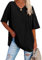 WINKEEY Maglietta da Donna Oversize Estiva a Manica Corta con Scollo a V Allentata t Shirt Basic Tee, Nero L