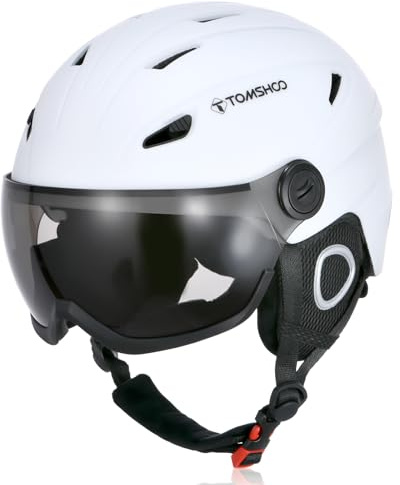 TOMSHOO Ski Helmet with Visor Snowboard Helmet for Men Women Adjustable Windproof Warm Detachable Liner Snow Sport Helmets for Skiing, Skating, Snowboarding (White, Medium)