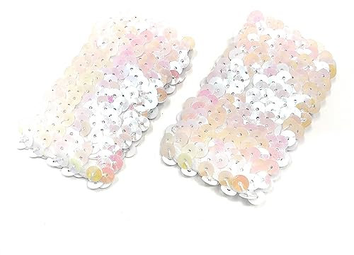 Par de puños de Vestir Elegantes de poliéster con Lentejuelas elásticas, Color Blanco, 17cm x 4,5 cm
