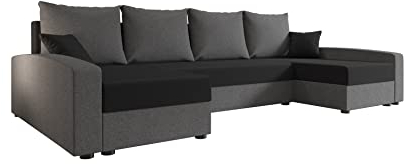 ALTDECOR Ecksofa in U-Form mit Schlaffunktion und Bettkasten Corner Sofa Bett Eckcouch Couch L-Form Schlafcouch Ausziehbar Wohnlandschaft Schlafsofa - CHIEV-U - 301x140x90cm Grau/Dunkelgrau