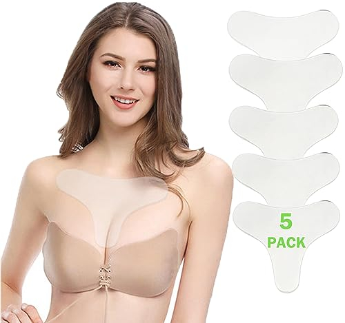 XSQD Brustfalten Pads, 5 Stück Silikon Brüste Pads, Antifalten Dekolleté Pads, Wiederverwendbare Silikonpads Gegen Brustfalten, Reduziert Falten Auf Brust (T-Form)