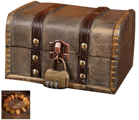 Coffre Au Trésor Boîte En Bois Coffre Au Trésor Boîte Pirate Avec Serrure A Combinaison Boite Cadenas Petit Coffre Au Trésor Pour Ranger Colliers, Boucles D'oreilles, Bagues-Avec Cadenas