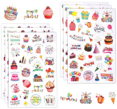 Geburtstagsaufkleber - Deko für Geburtstagskarten, Aufkleber Selbstklebende Niedliche Aufkleber Alles Gute zum Geburtstag Party Dekorationsaufkleber für Kinder(6 Bögen)