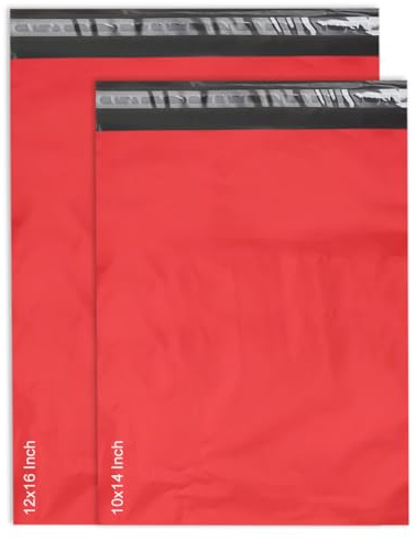 JeeJaan® 50 Stück gemischte rote Versandtaschen, 2 Größen, 25 von je 25 x 35,6 cm und 30,5 x 40,6 cm – Poly-Postversandtaschen – versenden Sie Ihre Wertsachen mit unserer langlebigen und sicheren