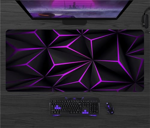 Gaming Mauspad Groß Mousepad 600x400x2mm Large Tastatur Matte mit Verbessert Geschwindigkeit und Präzision Mausmat Anti-Rutsch Gummibasis für Gaming Office Home - Lila Schwarz Geometrisch