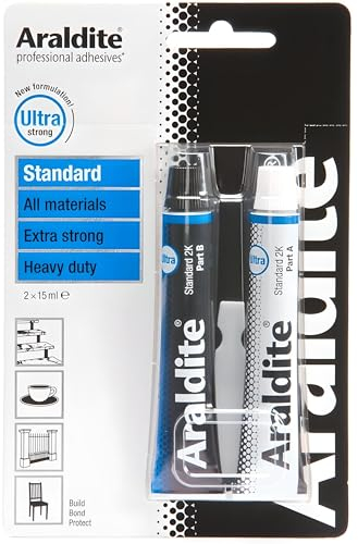 AMK® Araldite Standard Epoxy Adhesive Glue Tube 2x15ml High Strength Strongest Bond Two Part Slow Set Long Work Life Multi Material Metal Wood Ceramic Glass Masonry Plastics Waterproof Resistant
