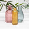 3 x Vintage Glass Ribbed Patterned Bottle Flower Bud Posey Vases Grey, Pink & Amber Set