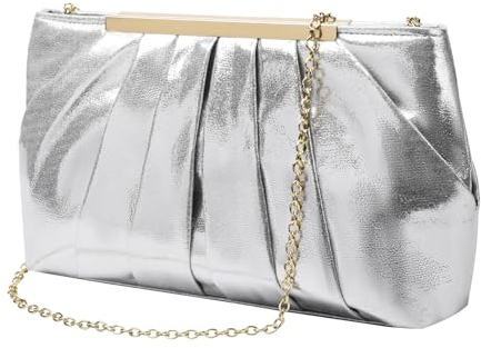 ZOUIQSS Abendtasche Damen Pailletten Clutch Elegant Brauttasche aus Plissierter Satin mit Kette Handtasche für Hochzeit Abschlussball Party(Glänzend Silber)