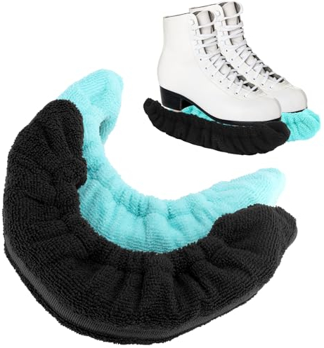 4 Stück/2 Paare kufenschoner schoner für Schlittschuhe Eishockey elastische für Damen Herren schlittschuh zubehör mit verstärkter Laufschiene Schlittschuh Soakers frottee Größe L Blau Schwarz