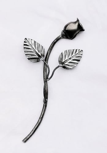 UHRIG Rose Schmiedeeisen, Eisen Rose, Zierblume aus Eisen, Geschenk (Geschwungen 23cm lang)