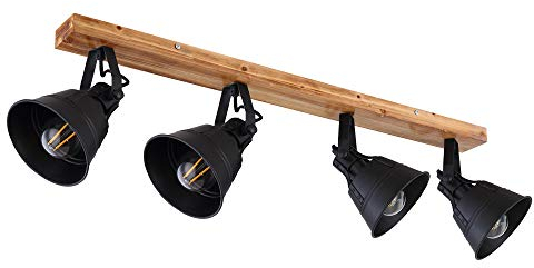 Globo Deckenleuchte Spotstrahler Deckenlampe Innenleuchte Metall Wohnzimmer Holz Spots verstellbar, schwarz-braun, 4x E27, LxB 82x24 cm