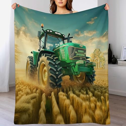 PAZZK Traktor Kuscheldecken,Decke, 3D-Digitaldruck Kuscheldecke, Flannel Decke, Weich Wohndecke, Sofadecke Decke Für Kinder Jungen Erwachsene （130×180cm）
