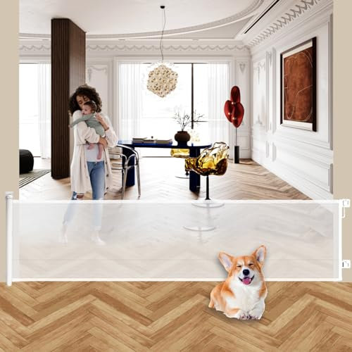 BECROWM 300cm/118 Inch Extra Wide Retractable Baby & Dog Gate for Large Openings, Safety Gate for Doorways (White)