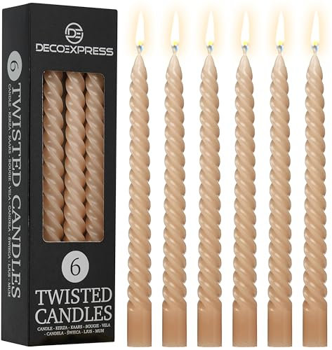 DECO EXPRESS Stabkerzen Set 3er oder 6er Tropffreie Stabkerzen Gedrehte Spiralkerzen Bunte Kerzen Brenndauer 6 Stunden Unparfümiert (Cappuccino – 6er-Pack)