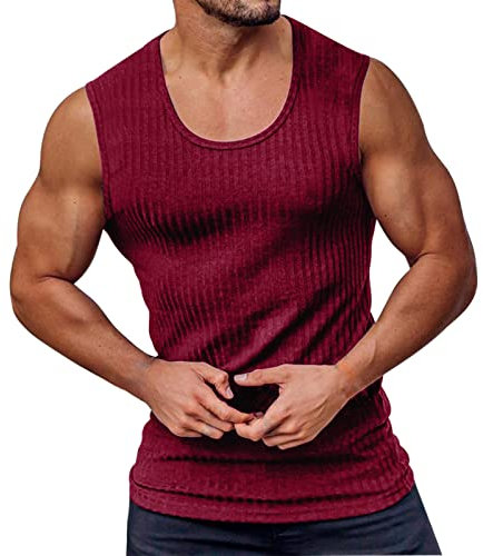 BOTCAM Gilet da uomo, senza maniche, girocollo, aderente, con filo sportivo, alla moda, canotta larga, Colore: rosso, XXXL