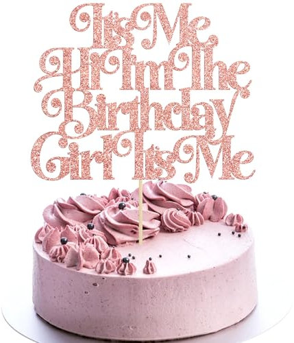 Gyufise 1Pc Birthday Cake Topper It's Me I'm The Birthday Girl Cake Topper Charm Glitter Cake Insert Stick Decorations for Party Rose Gold