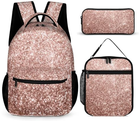 Mateju Sac a Dos, Imprimé Paillettes Colorées Cartable Fille Primaire Sac a Dos Enfant avec Sac à Lunch et Trousse à Crayons 3 en 1 Sac à Dos, Garçons et Filles Petit Sac a Dos (Rose)