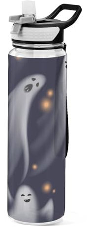 Sevdomey Bouteille d'eau d'Halloween Flying Shadows avec couvercle à paille transparente et étanche pour sport de plein air, fitness, entraînement, voyage, 950 ml