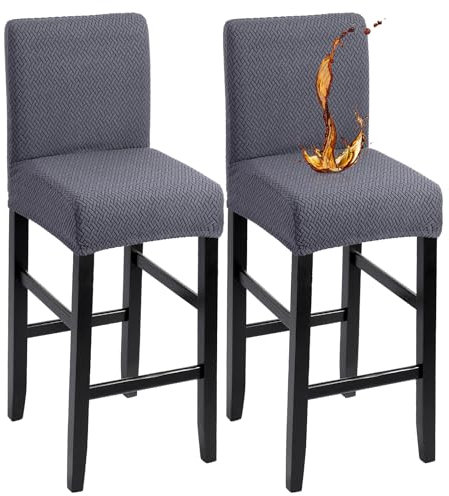 YISUN Wasserdicht Barhocker Bezüge Stuhlhussen Stretch Barhocker Bezug mit Rückenlehne, Abnehmbarer Waschbarer Stuhlhussen Barhockerbezüge für Kurze Drehstuhl Esszimmerstuhl Bar Hocker(2er Set)