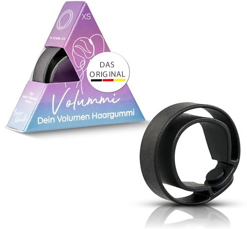 Volummi Haargummi Schwarz – Innovativer Zopfgummi für sichtbar mehr Volumen im Pferdeschwanz – Starker Halt & schonend für Haare – Das Original Made in Germany [True Black XS für sehr dünnes Haar]