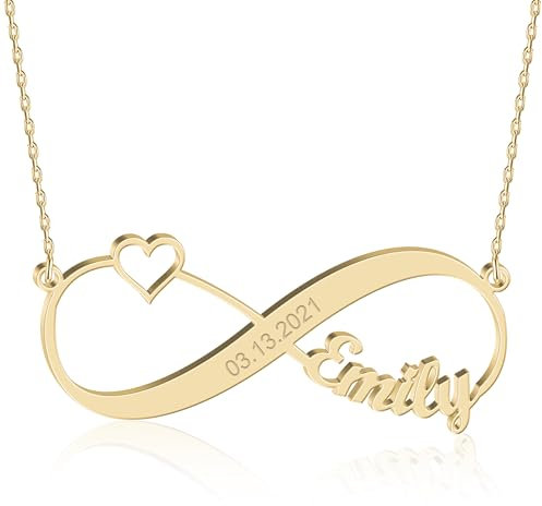 UMAGICBOX Infinity-Halskette mit Herz und Gravur - Personalisierter Schmuck, Geschenk für Sie zu Geburtstag, Valentinstag oder besonderen Anlässen (Gold)