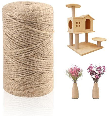 Spago per Decorazioni 200 m x 3 mm Spago Juta Corda Canapa Corda Juta Naturale per Piante da Giardino Decorazione Fai da te Fatta a Mano, Artigianato per Confezioni Regalo