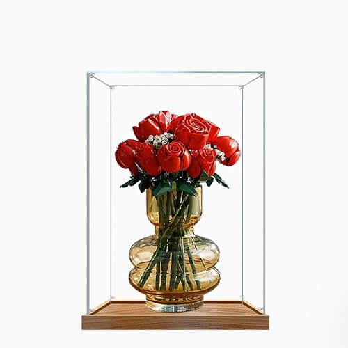Acrylic Display Case for Lego 10328 Rose Bouquet Model, 3mm Dustproof Display Box, Display Case Compatible with Lego 10328 (Model Not Included) (3MM Wooden Base)