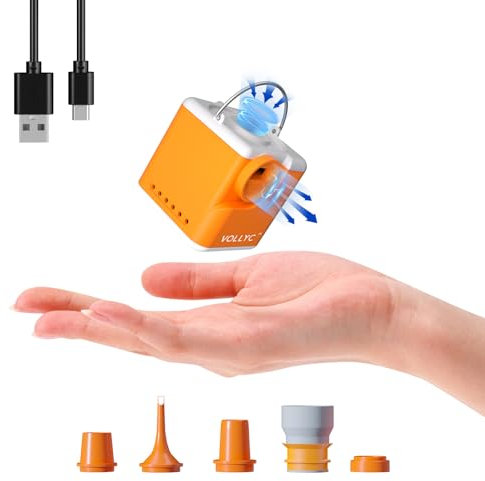 VOLLYC Portable Air Pump For Inflatables, 4.5Kpa Ultra Powerful Mini Mattress With Light And Camping Nozzles, 2400Mah Rechargeable Electric Power Pool Float, Vacuum Storage Bags