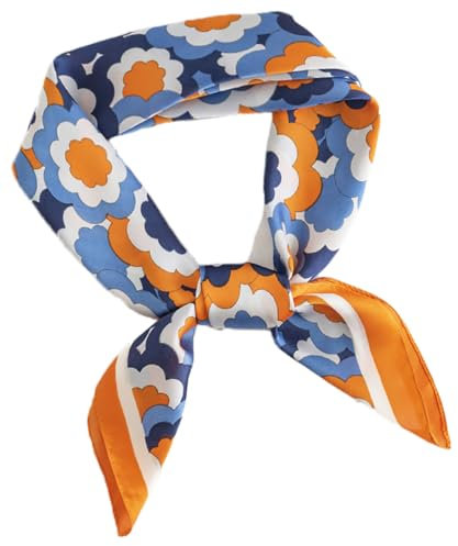 MEDUOLA Damen Halstuch aus Kunstseide Blumen und verschiedene Muster Druckschal Elegantes Accessoire 70CM x 70CM Quadratisches Tuch Orange Gerbera