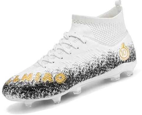 Unitysow Football Boots Men's Astro Turf Trainers Outdoor Football Shoes Kids Teenager Professional Athletics Soccer Shoes Sneakers,White 1,8 UK