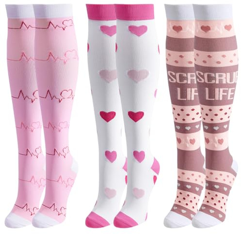 3 Paar Medizinische Kompressionsstrümpfe Damen & Herren - Stützstrümpfe bei Krampfadern, Ödeme & Thrombose für Flug/Reisen/Sport/Radsport/Schwangerschaft (3x Rosa​, L-XL)