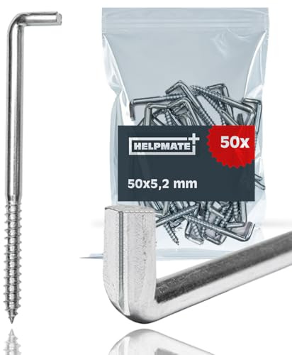 HELPMATE - Gancio a vite dritto con asola 50x5,2x26x16 mm - acciaio zincato - 50 pezzi - Gancio ad asola per montaggio a parete