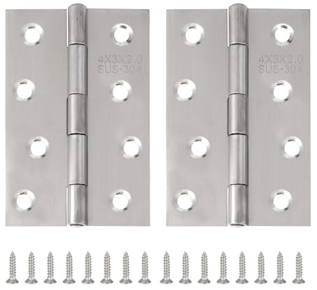 Door Hinges, Folding Butt Hinges, 304 Stainless Steel Door Hinges for Wood Home Furniture Hardware, Hinge with Screws, for Window, Cabinets, Wooden Boxes (2pcs 100x71)