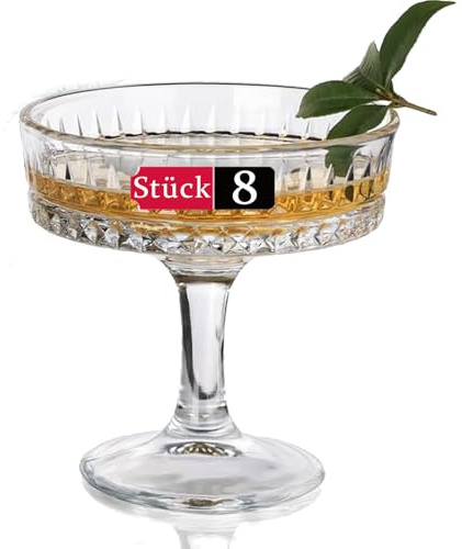 Srgeilzati 8 Stück Gerippte Coupé-Gläser | Martini-Gläser | Vintage-Cocktailgläser 20 cl