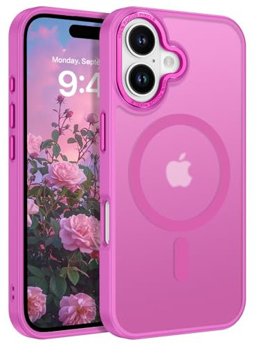 Telaso Cover per iPhone 16 Plus, Compatibile con MagSafe, Custodia Traslucida Opaca Posteriore, Protettiva Sottile Antiurto Anti-impronta Resistente ai Graffi Cellulare Case, Rosa Fucsia