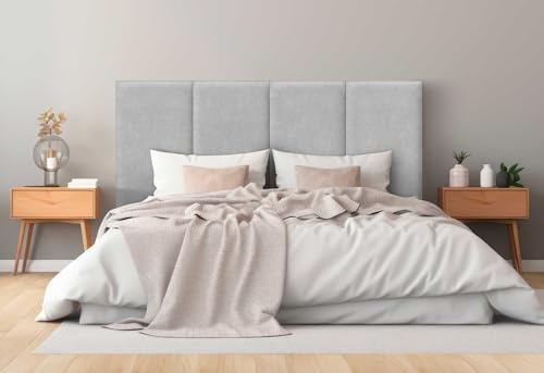DHOME Gepolstertes Kopfteil aus Aqualine Premiumstoff Fleckenabweisend Vertikales modulares Design Selbstklebend Bettkopfteil für Schlafzimmer Gepolstert (Hellgrau, 180cm, Höhe 80 cm, x4)