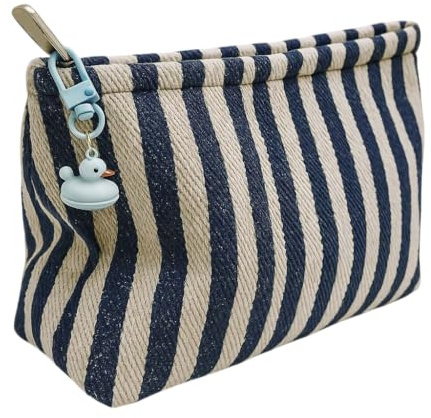 Maison LITTLE Trousse de Toilette Personnalisée en Coton Épais - 25x20 cm - Charm Amovible Canard Bouée Bleu Assorti - Pochette Maquillage et Voyage - Swimduck