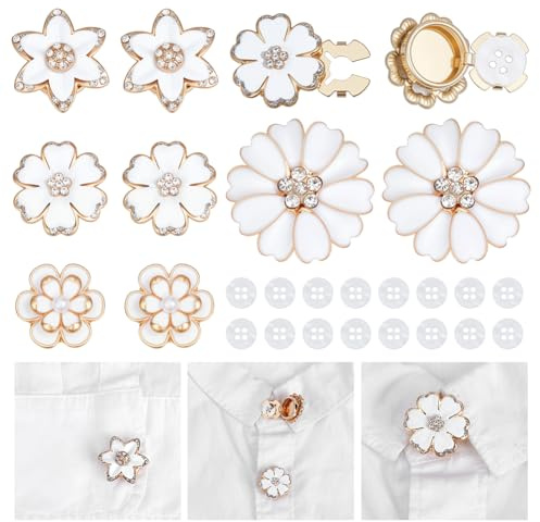 NBEADS 8 Pcs 4 styles Couvre Boutons pour Femmes, Cache Boutons à Fleurs pour Manches avec 20 bouton en Plastique Clips Décoratifs pour Couture Bricolage et Décoration, Or