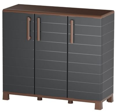 Art Plast - Armario bajo portaobjetos con 3 Puertas y 1 Estante, máximo de 20 kg, Interior y Exterior – Mueble portaobjetos Antracita