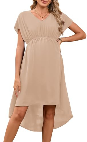 Hobrounn Robe de maternité pour femme - Col en V - Manches courtes - Taille haute - Pour femme enceinte - Mode de maternité - Mariage