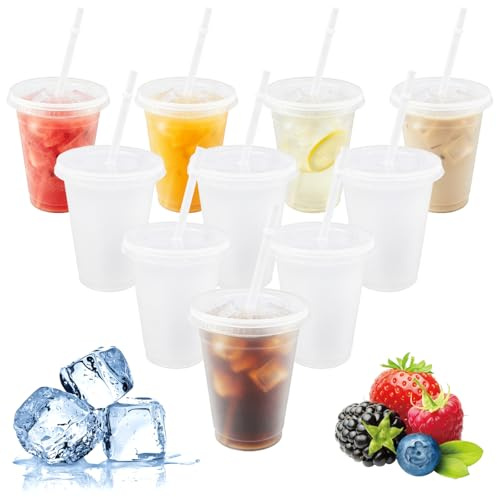 Cisolen 10 tasses en plastique réutilisables, 47 ml tasses en plastique avec couvercle et paille, tasses changeant de couleur, tasses à boire, tasses de fête, tasses de voyage, tasses de fête pour le
