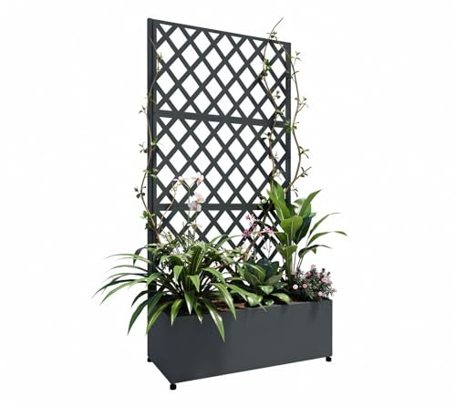Westmann Dekora 7 Pflanzkasten mit Rankgitter, 90x43x184 cm, Anthrazit | Das vertikale Gitterelement schützt vor neugierigen Blicken, die integrierte Entwässerung verhindert dabei Staunässe.