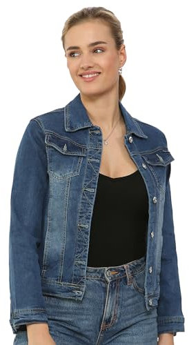 NOROZE Women’s Washed Detail Denim Jacket | Ladies Trucker Classic Western Design Denim Jeans Jacket ALL UK SIZES (Blue DG8262, 20)