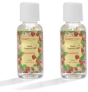 Hassett Green London Strawberry Fragrance Oil - 2 x 30ml Glass Bottles - Suitable for Ultrasonic Diffusers Humidifiers & More