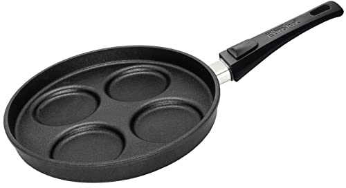 Eurolux Spiegelei Pfanne Induktion Ø 26 cm - große induktionsgeeignete Augenpfanne Aluguss mit abnehmbaren Stiel & Antihaft-Beschichtung - 4-Loch Muldenpfanne - Made in Germany