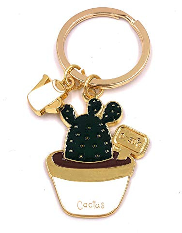 H-Customs Cactus Pflanze mit Gießkanne Schlüsselanhänger Anhänger Golden aus Metall