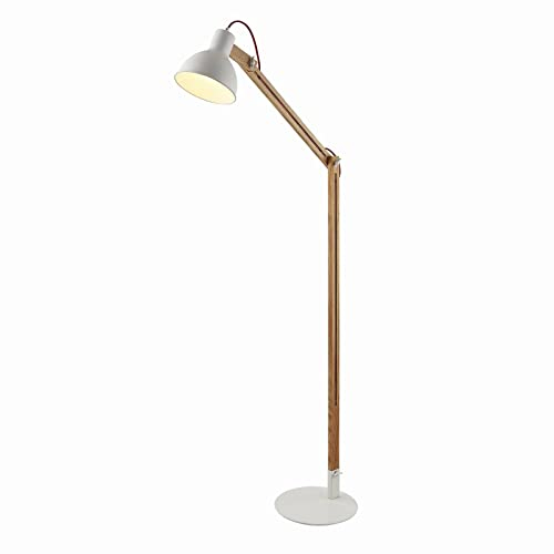 Lindby Lampenwelt Stehlampe skandinavisch Holz Metall weiß, Standleuchte Leselampe-Stehlampe für Wohnzimmer Esszimmer Schlafzimmer